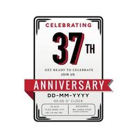 37 Years Anniversary Logo Celebration and Invitation Card with red ribbon Isolated on white Background vector