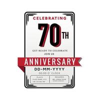 70 Years Anniversary Logo Celebration and Invitation Card with red ribbon Isolated on white Background vector