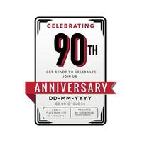 90 Years Anniversary Logo Celebration and Invitation Card with red ribbon Isolated on white Background vector