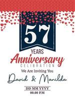 57th Years Anniversary Logo Celebration With Love for celebration event, birthday, wedding, greeting card, and invitation vector