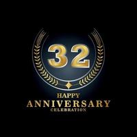 Template emblem 32nd years old luxurious anniversary with a frame in the form of laurel branches and the number . anniversary royal logo. Vector illustration Design