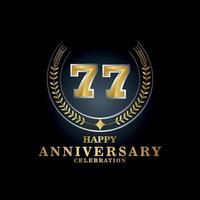 Template emblem 77th years old luxurious anniversary with a frame in the form of laurel branches and the number . anniversary royal logo. Vector illustration Design