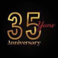 35th anniversary celebration logotype with handwriting golden and red colour elegant design . vector anniversary for celebration, invitation card, and greeting card.