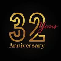 Logotipo de celebración del 32º aniversario con diseño elegante de color dorado y rojo escrito a mano. aniversario vectorial para celebración, tarjeta de invitación y tarjeta de felicitación. vector