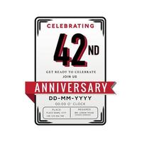 42 Years Anniversary Logo Celebration and Invitation Card with red ribbon Isolated on white Background vector