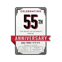 55 Years Anniversary Logo Celebration and Invitation Card with red ribbon Isolated on white Background vector