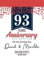 93rd Years Anniversary Logo Celebration With Love for celebration event, birthday, wedding, greeting card, and invitation vector