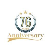 76 Year Anniversary Vector Template Design Illustration. Gold And Blue color design with ribbon