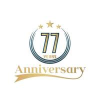 77 Year Anniversary Vector Template Design Illustration. Gold And Blue color design with ribbon