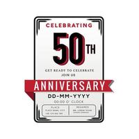 50 Years Anniversary Logo Celebration and Invitation Card with red ribbon Isolated on white Background vector