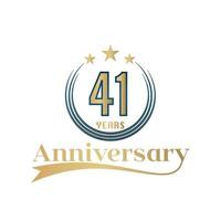 41 Year Anniversary Vector Template Design Illustration. Gold And Blue color design with ribbon