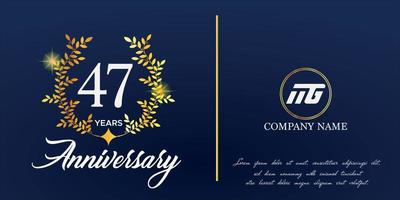 47th anniversary logo with elegant ornament monogram and logo name template on elegant blue background, sparkle, vector design for greeting card.