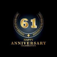 Template emblem 61th years old luxurious anniversary with a frame in the form of laurel branches and the number . anniversary royal logo. Vector illustration Design