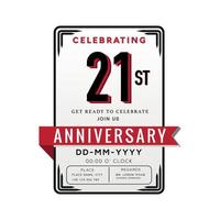 21 Years Anniversary Logo Celebration and Invitation Card with red ribbon Isolated on white Background vector