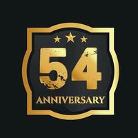 Celebrating 54th years anniversary with golden border and stars on dark background, vector design.