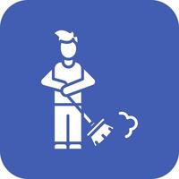 Man Sweeping Floor Glyph Round Corner Background Icon vector