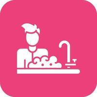 Man Washing Dishes Glyph Round Corner Background Icon vector