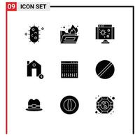 9 User Interface Solid Glyph Pack of modern Signs and Symbols of control estate computer electricity buildings Editable Vector Design Elements