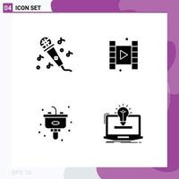 Pack of 4 Modern Solid Glyphs Signs and Symbols for Web Print Media such as audio sink video disposal solution Editable Vector Design Elements