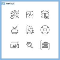 Pictogram Set of 9 Simple Outlines of birthday china teamwork celebration gift box Editable Vector Design Elements