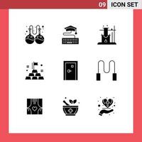 Stock Vector Icon Pack of 9 Line Signs and Symbols for filled door science buildings rich Editable Vector Design Elements