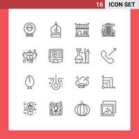 Modern Set of 16 Outlines Pictograph of hindu beliefs market store living area city Editable Vector Design Elements