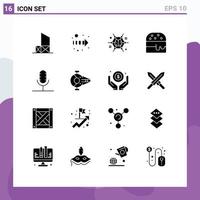 Universal Icon Symbols Group of 16 Modern Solid Glyphs of mic audio mind food ideas Editable Vector Design Elements