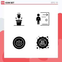 Universal Icon Symbols Group of 4 Modern Solid Glyphs of plug service door job technical Editable Vector Design Elements