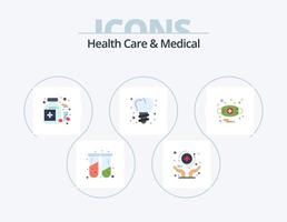 Health Care And Medical Flat Icon Pack 5 Icon Design. allergy. tooth. protect. screw. tablet vector
