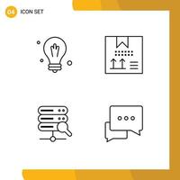 Set of 4 Modern UI Icons Symbols Signs for bulb server box development chat Editable Vector Design Elements