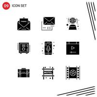 Modern Set of 9 Solid Glyphs and symbols such as safe box deposit mail box network Editable Vector Design Elements