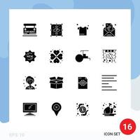 User Interface Pack of 16 Basic Solid Glyphs of sticker new clothes plant note Editable Vector Design Elements