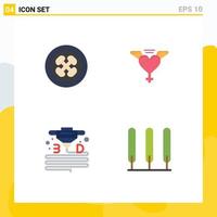 Modern Set of 4 Flat Icons Pictograph of exotic fruits material fruit wings printer Editable Vector Design Elements