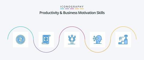 Productivity And Business Motivation Skills Blue 5 Icon Pack Including human. assortment. world. abilities. multitask vector