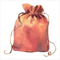 Watercolor linen bag isolated on a white background. Agricultural industry. Linen bag for presents. vector