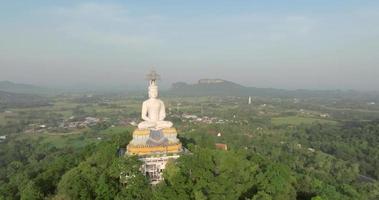 uma vista aérea do grande buda na montanha se destaca no templo nong hoi em ratchaburi perto de bangkok, tailândia video