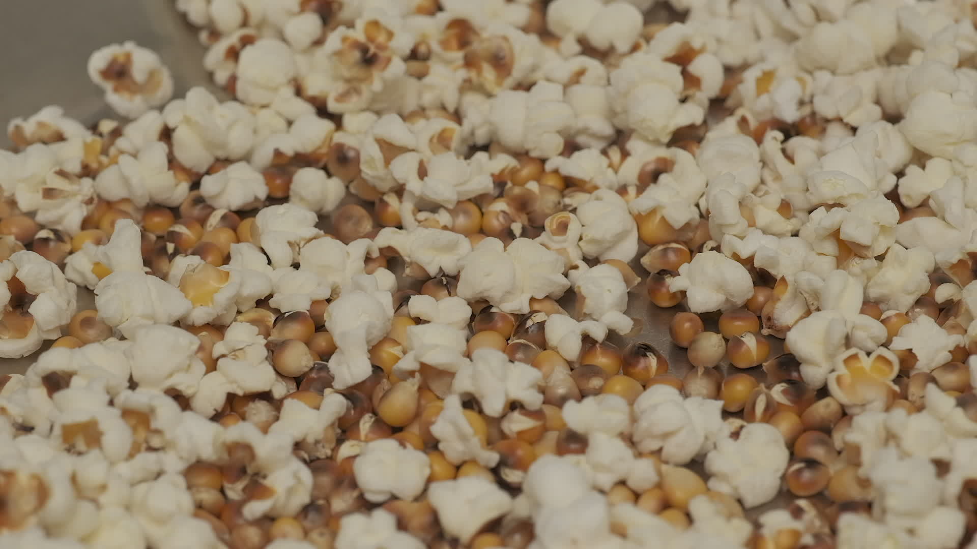 Popcorn popping while cooking in pan, pop corn slow motion 16045891