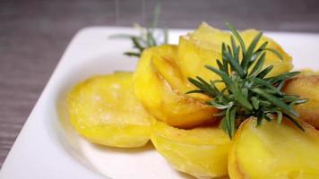 portion de frites. verser du sel sur des pommes de terre frites. délicieuse nourriture savoureuse. collation de graisse indésirable. video