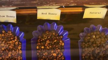 mel vermelho mel amarelo e grãos de café naturais em exibição no museu em dubai old creek