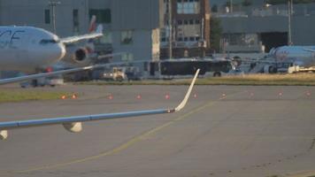 FRANKFURT AM MAIN, GERMANY JULY 21, 2017 - Lufthansa Airbus 340 D AIGP, Star Alliance livery towing to service. Fraport, Frankfurt, Germany video