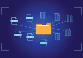 Document management system concept, folder and document icon software, searching and managing files online document database, for efficient archiving vector