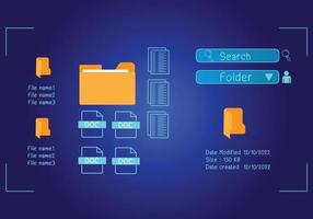 Document management system concept, folder and document icon software, searching and managing files online document database, for efficient archiving vector