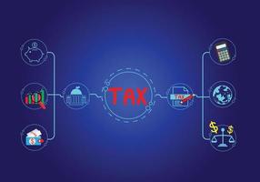 Concept of taxes paid by individuals and corporations such as VAT, income tax and property tax Data analysis, paperwork,Financial research. Background for your business. vector