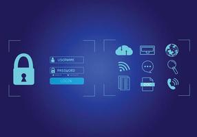 concepto de ciberseguridad tecnología de seguridad de red global, proteger la información personal. cifrado con un icono de llave en la interfaz virtual. vector
