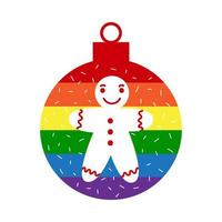 Rainbow LGBT christmas ball decoration with gingerbread vector