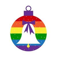 Rainbow LGBT christmas ball decoration with bell vector