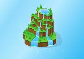 isometric stepped mountain island vector