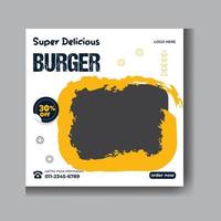 Delicious Burger social media post for food promotion and web banner template vector