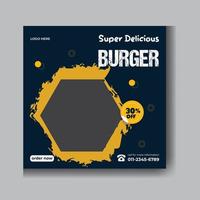 Delicious Burger social media post for food promotion and web banner template vector