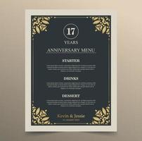 17th anniversary menu design template vector